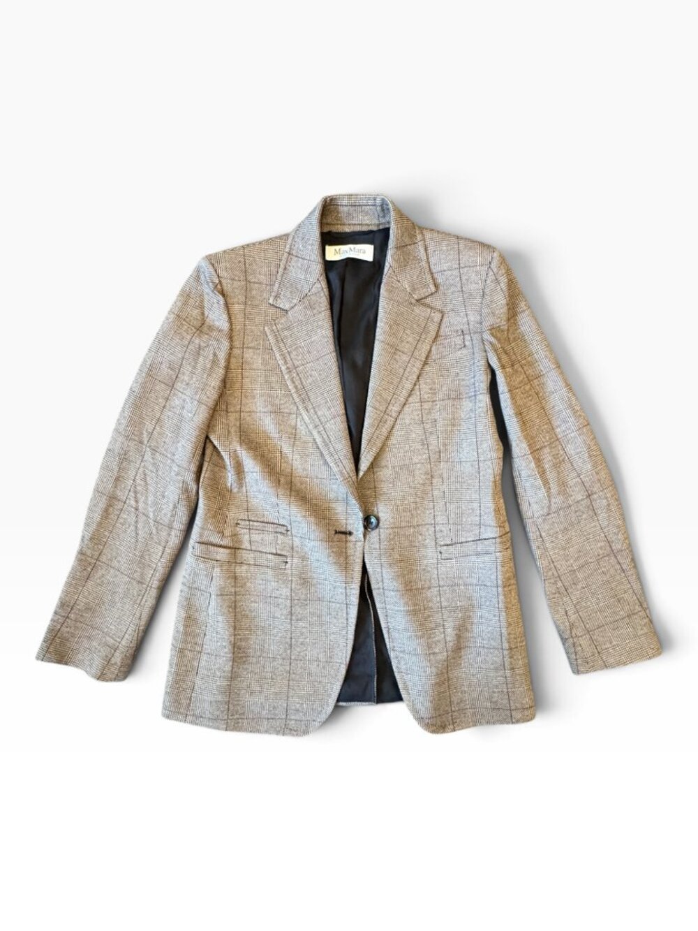 Womens Max Mara Camel Wool Prince of Wales Check Blazer Size IT 44